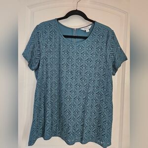 croft & barrow Teal Lace Short Sleeve Scoop Neck Top